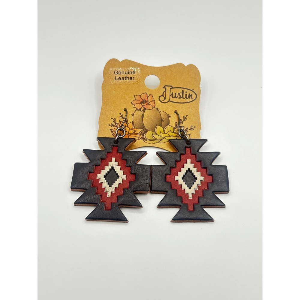 Justin Genuine Leather Southwestern Geometric Drop Earrings Black Red
